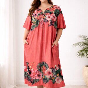 Caftan Dress 3X Muumuu Hawaiian House Dress Kaftan Resort Floral Beach Pockets